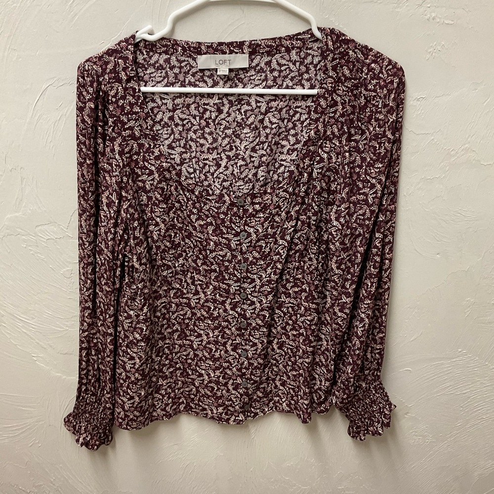 Loft Fall Floral Blouse with Button Down Front